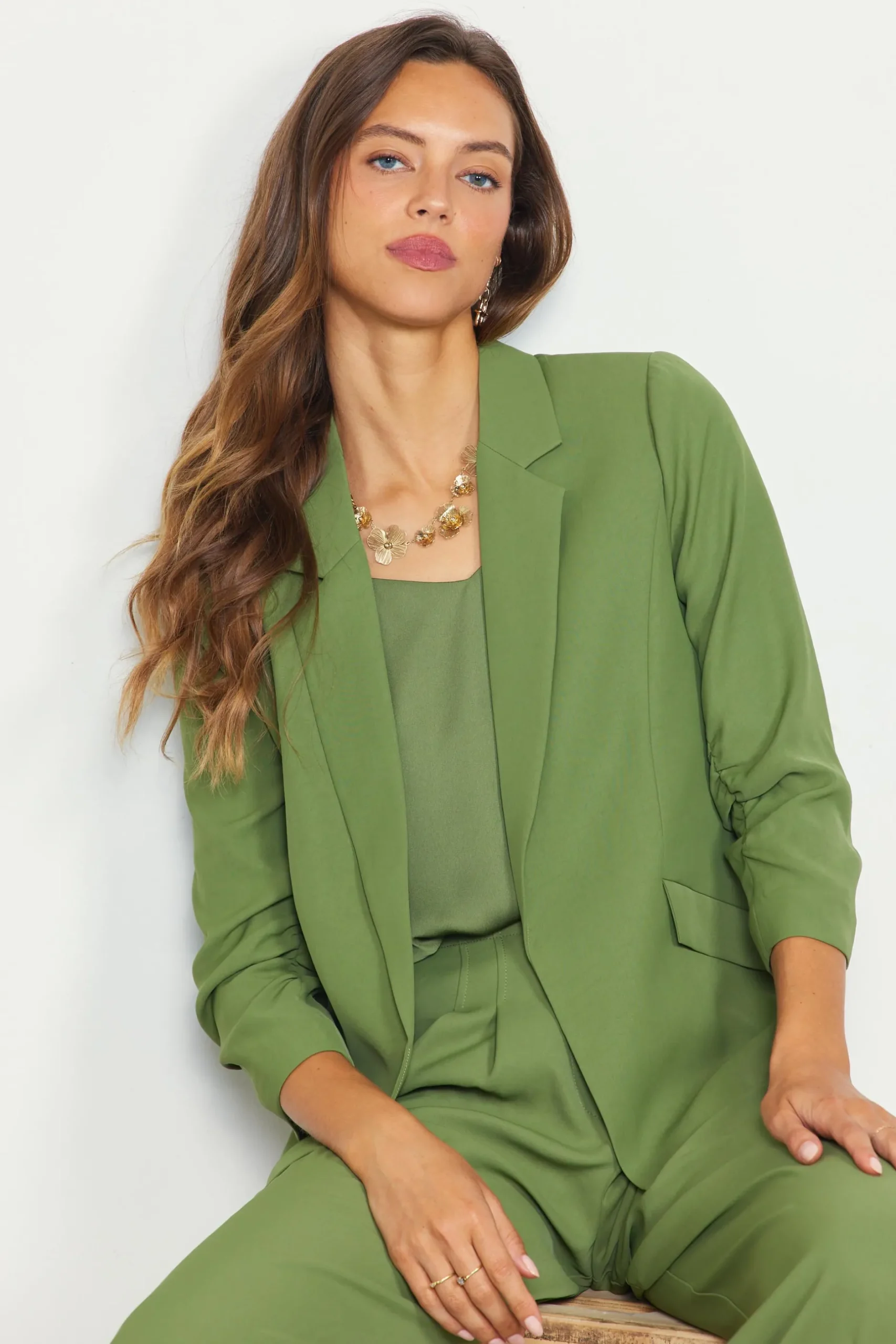 SKIES ARE BLUE Blazers*Recycled Shirred Sleeve Blazer Olive