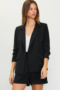 SKIES ARE BLUE Blazers*Recycled Shirred Sleeve Blazer Black