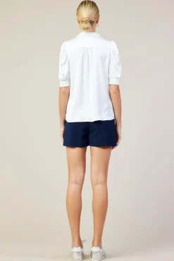SKIES ARE BLUE Blouses|Short Sleeve Tops*Recycled Shirred Sleeve Blouse White