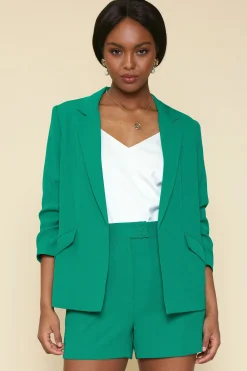 SKIES ARE BLUE Blazers*Recycled Shirred Sleeve Blazer Kelly-green