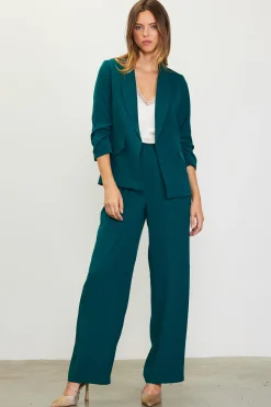 SKIES ARE BLUE Blazers*Recycled Shirred Sleeve Blazer Huntergreen