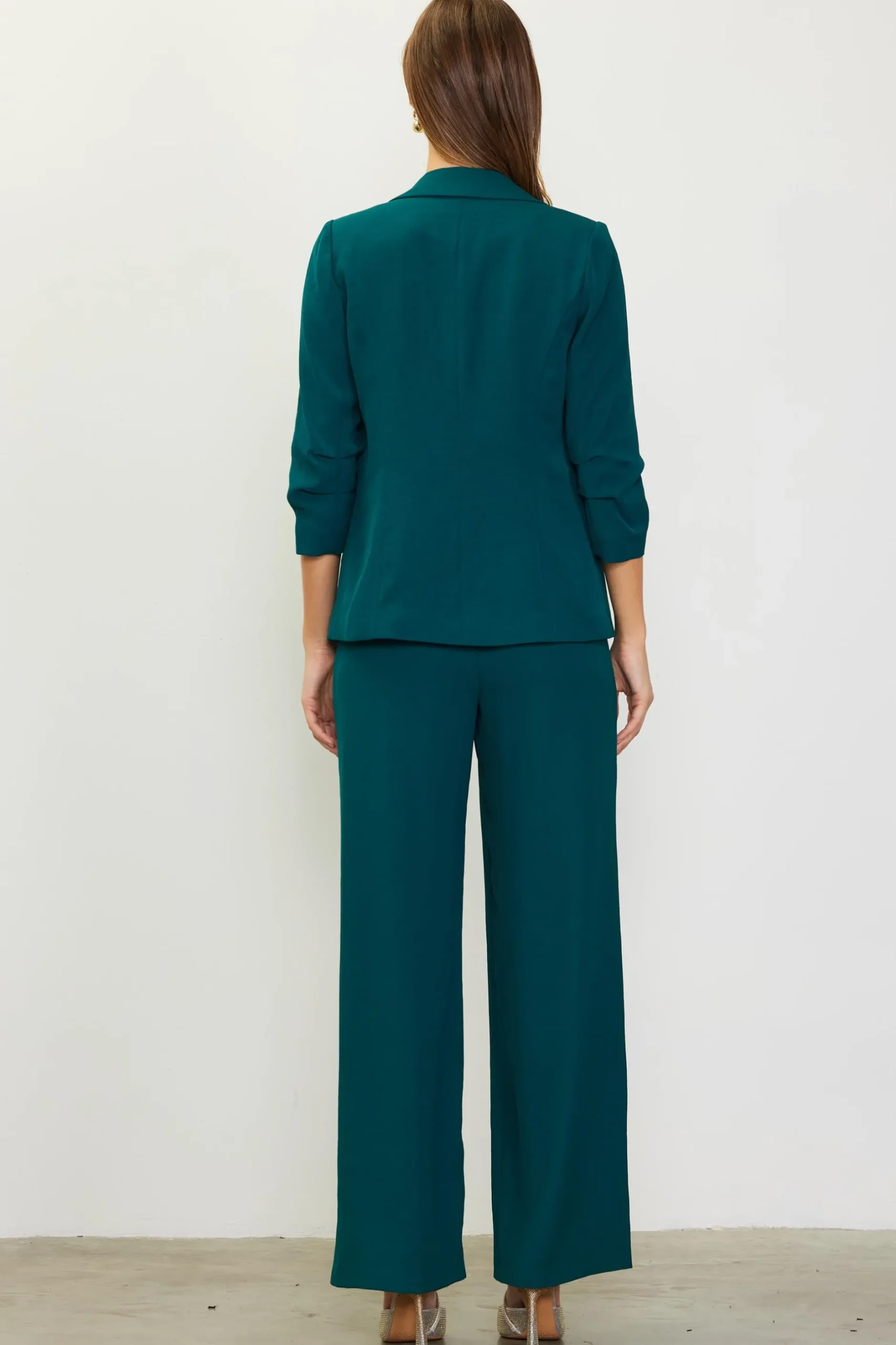 SKIES ARE BLUE Blazers*Recycled Shirred Sleeve Blazer Huntergreen