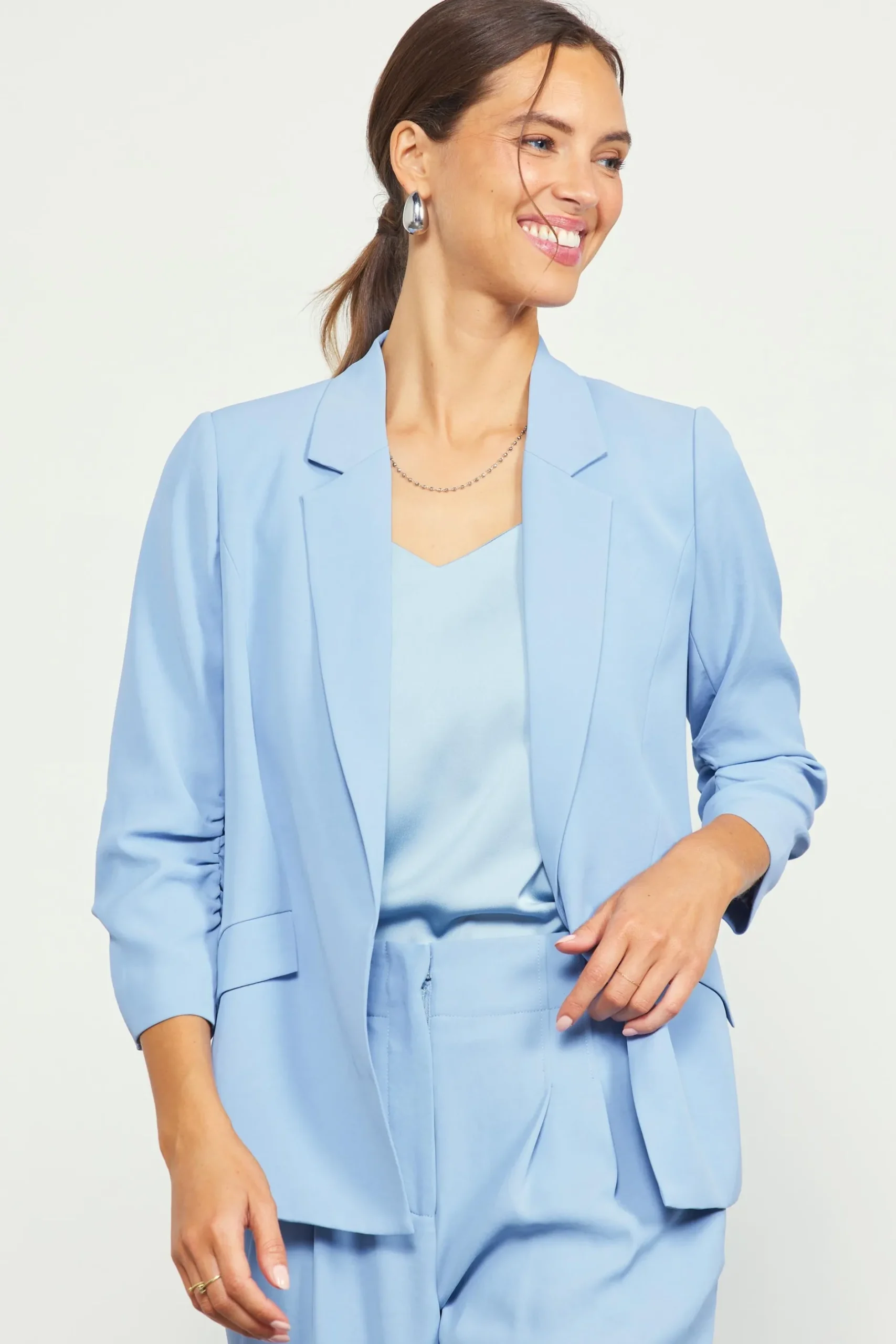 SKIES ARE BLUE Blazers*Recycled Shirred Sleeve Blazer Dustyblue