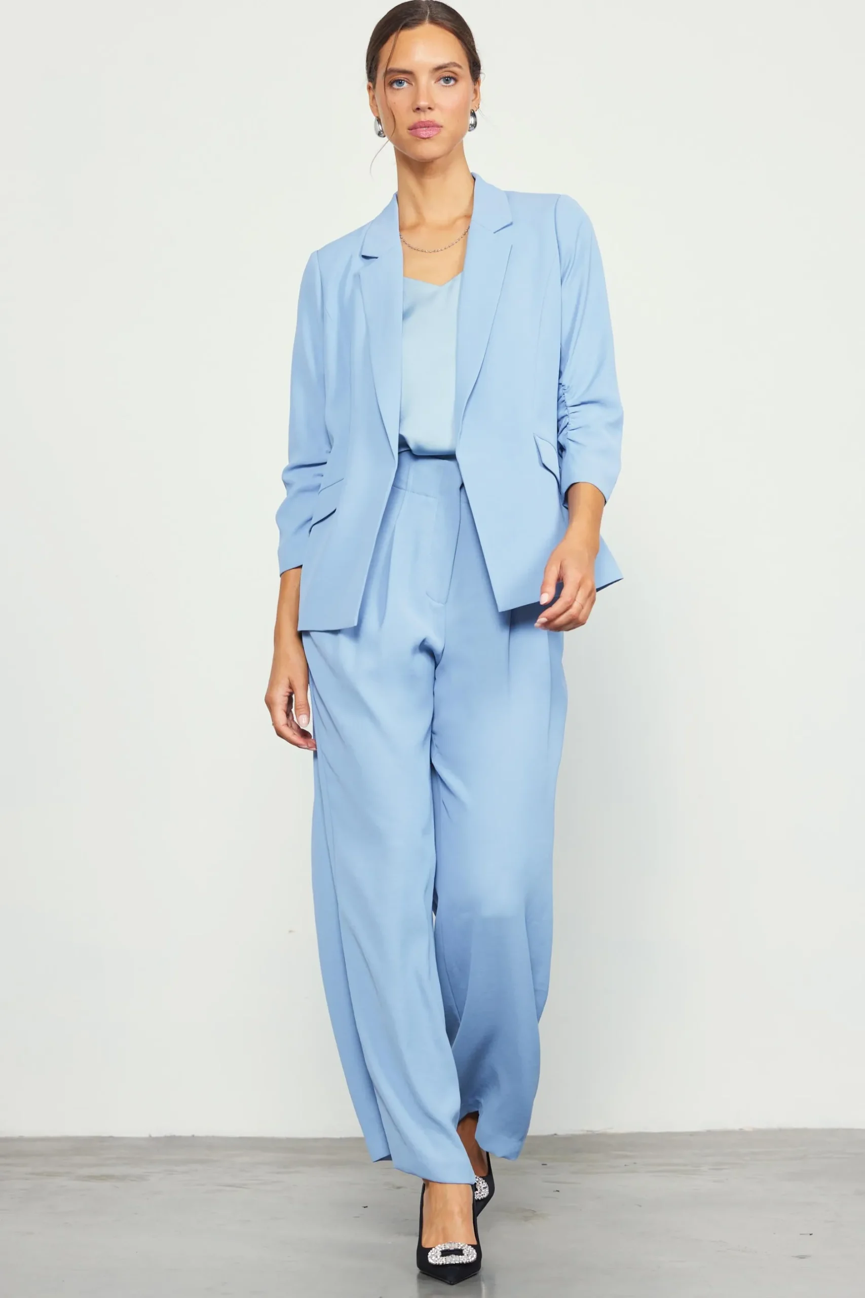 SKIES ARE BLUE Blazers*Recycled Shirred Sleeve Blazer Dustyblue