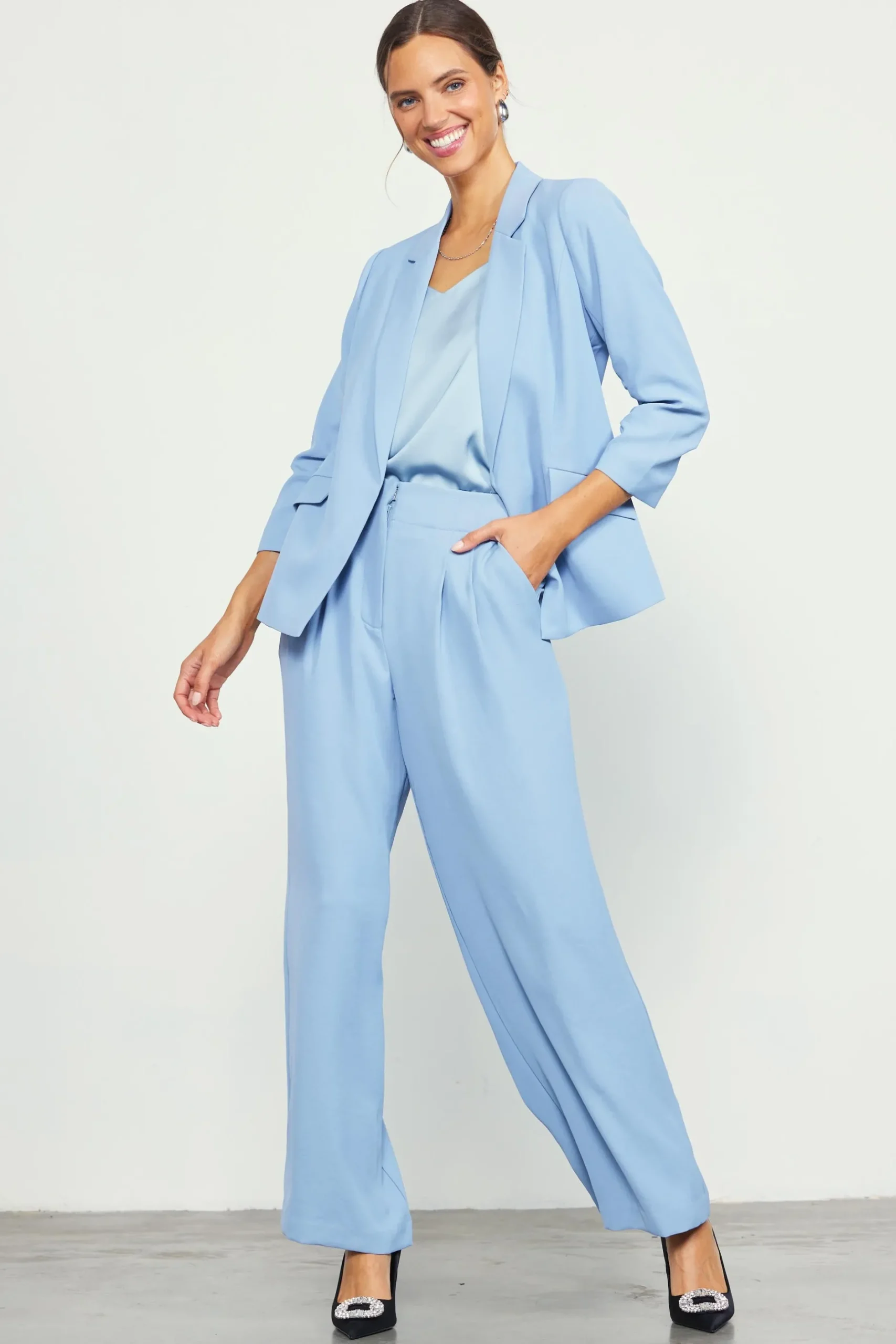 SKIES ARE BLUE Blazers*Recycled Shirred Sleeve Blazer Dustyblue