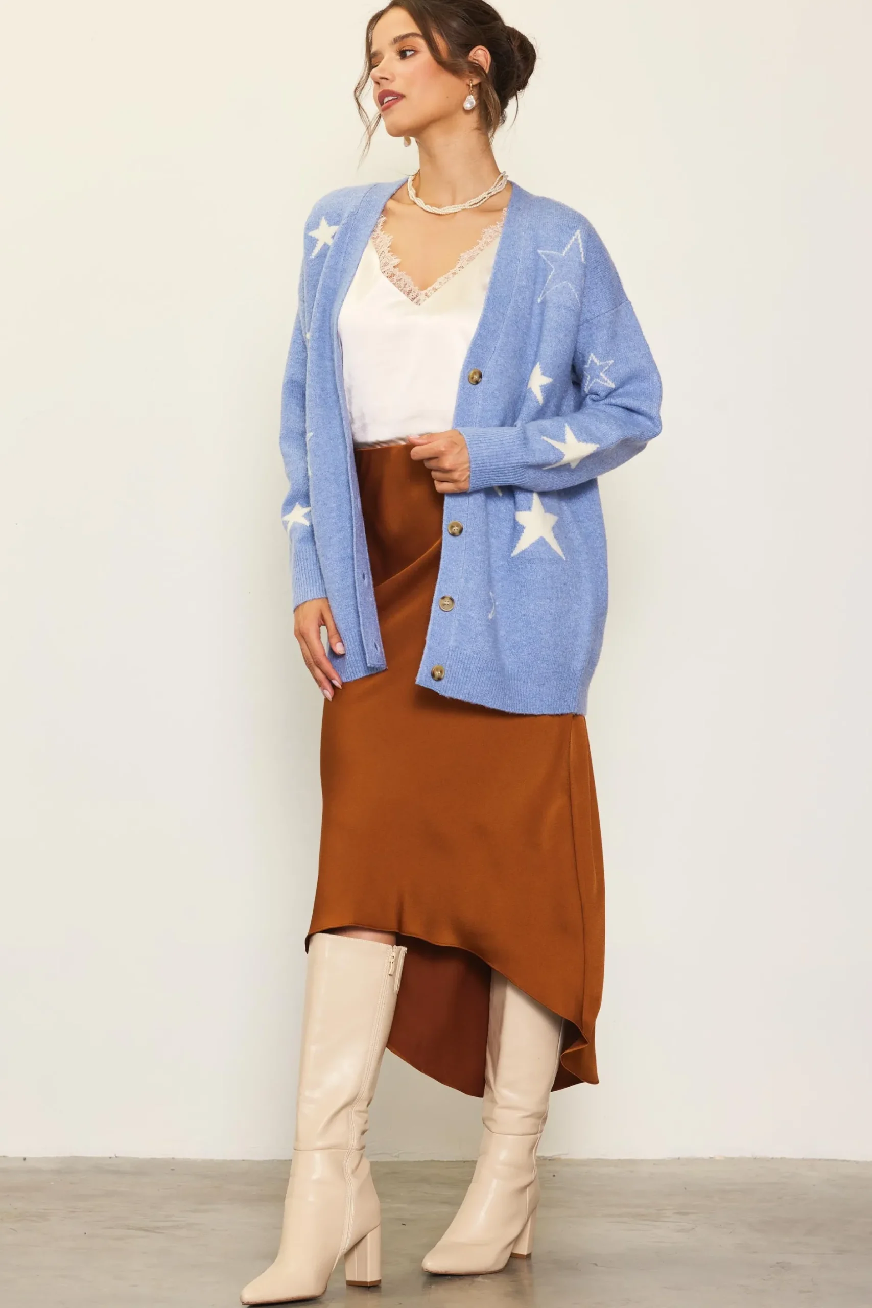 SKIES ARE BLUE Outerwear|Sweaters*Recycled Star Motif Sweater Cardigan Blue