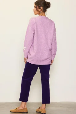 SKIES ARE BLUE Outerwear|Sweaters*Recycled Star Motif Sweater Cardigan Mauve