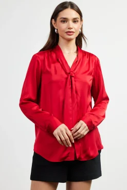 SKIES ARE BLUE Blouses|Long Sleeve Tops*Recycled Tie Detail Blouse Rubyred