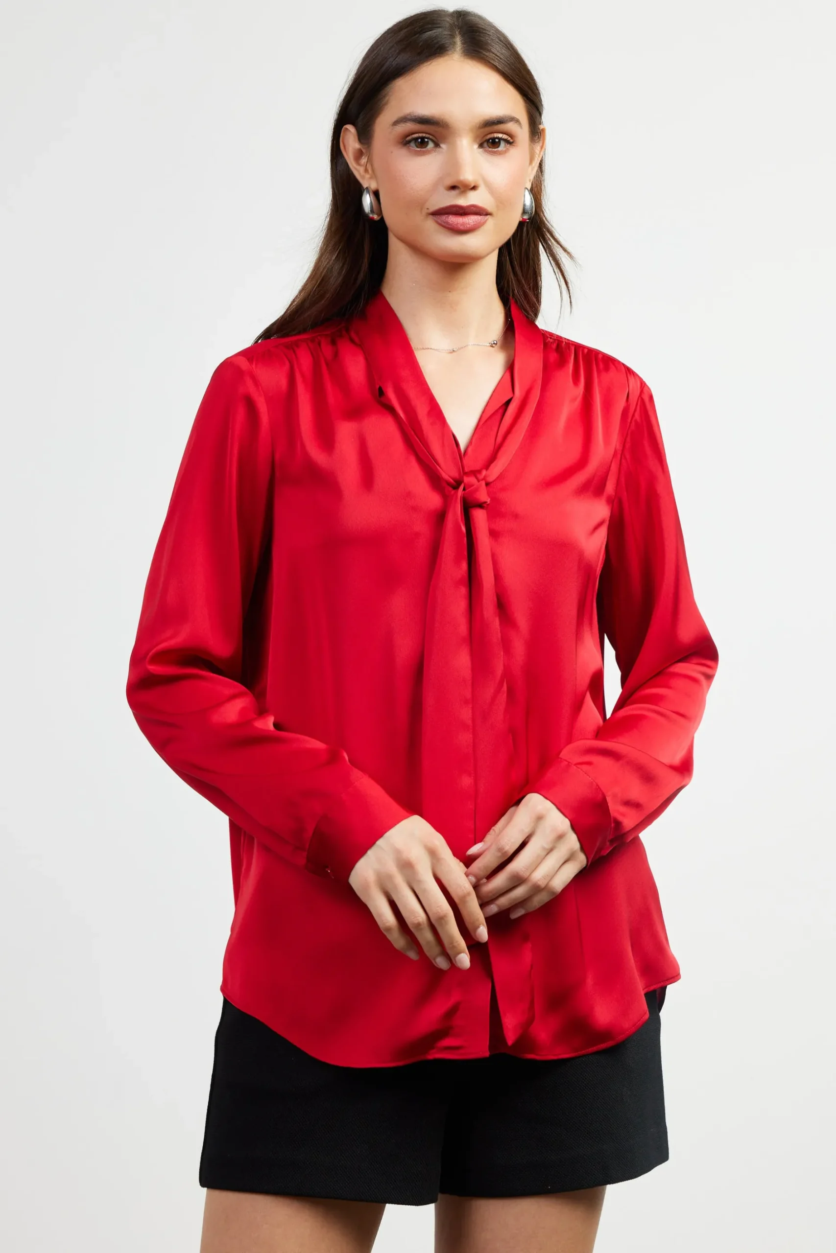 SKIES ARE BLUE Blouses|Long Sleeve Tops*Recycled Tie Detail Blouse Rubyred