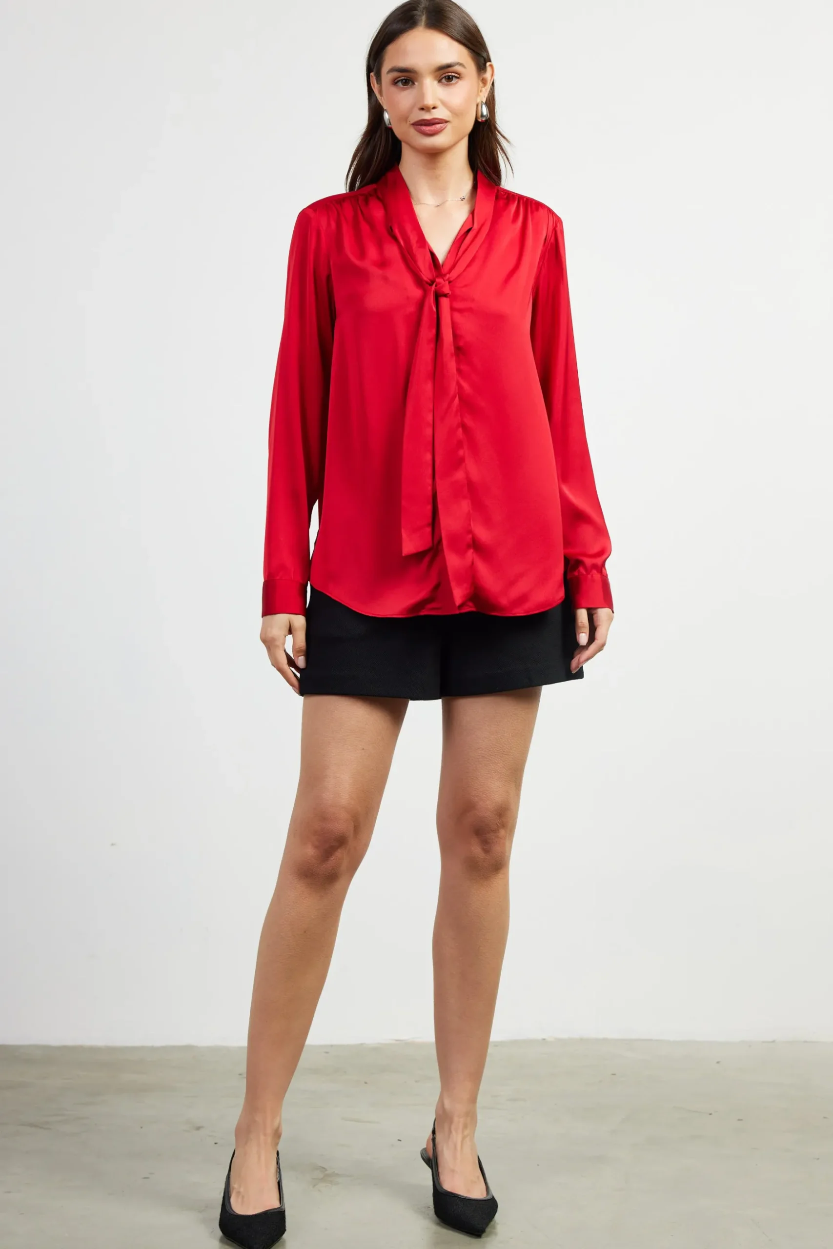 SKIES ARE BLUE Blouses|Long Sleeve Tops*Recycled Tie Detail Blouse Rubyred