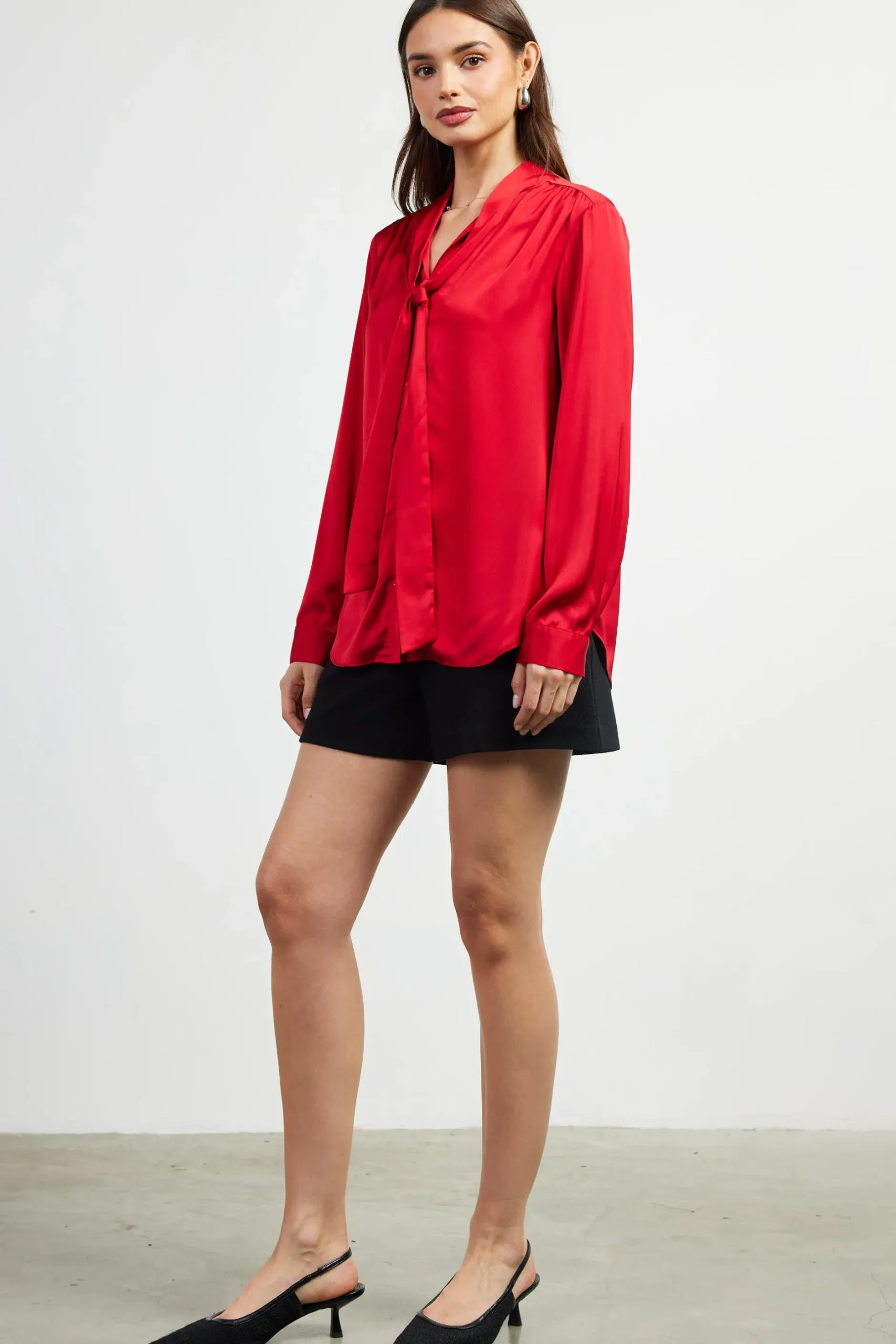 SKIES ARE BLUE Blouses|Long Sleeve Tops*Recycled Tie Detail Blouse Rubyred