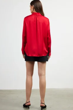 SKIES ARE BLUE Blouses|Long Sleeve Tops*Recycled Tie Detail Blouse Rubyred