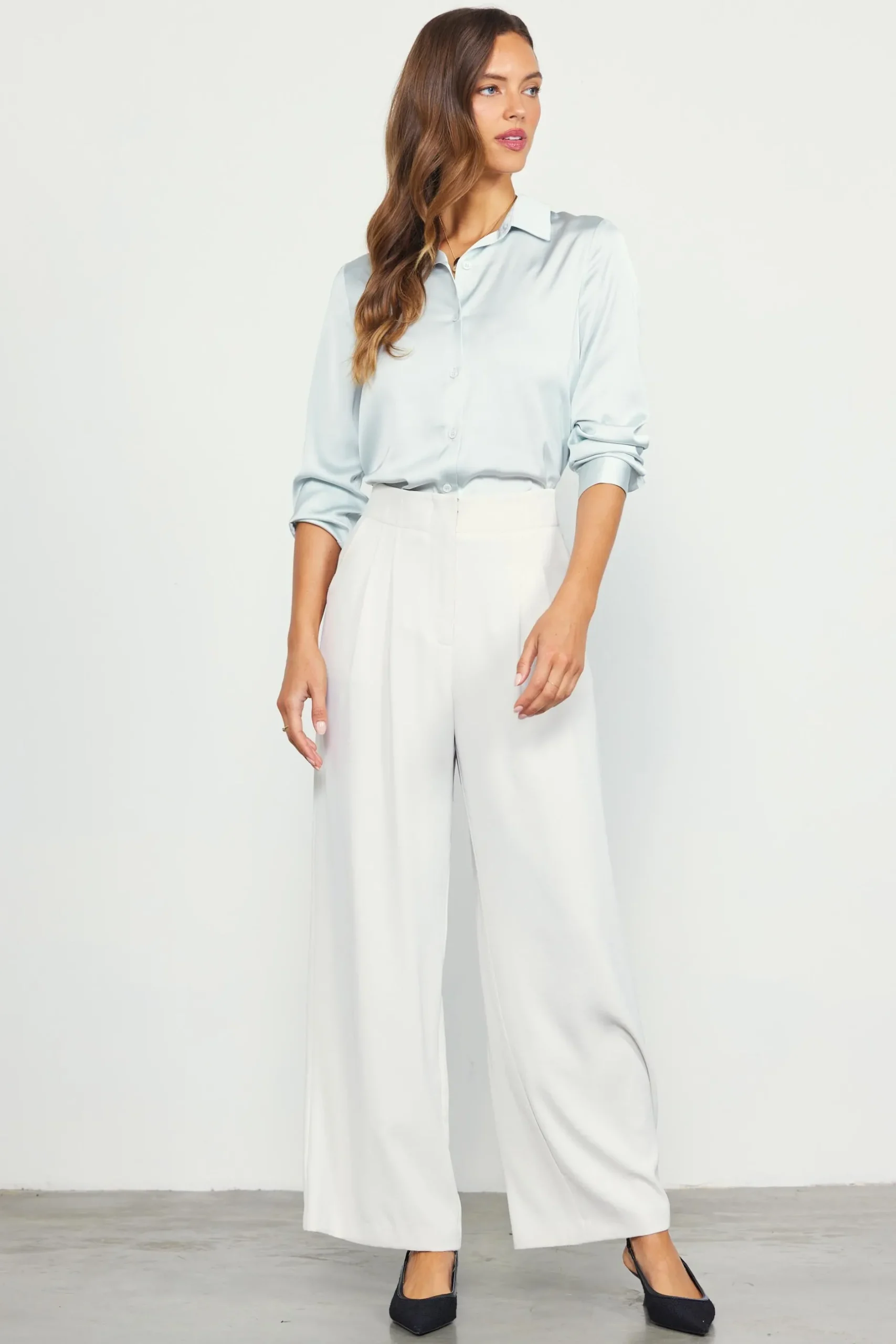 SKIES ARE BLUE Pants*Recycled Wide Leg Pants Oyster