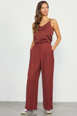 SKIES ARE BLUE Pants*Recycled Wide Leg Pants Chocolate