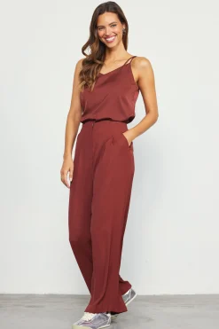 SKIES ARE BLUE Pants*Recycled Wide Leg Pants Chocolate