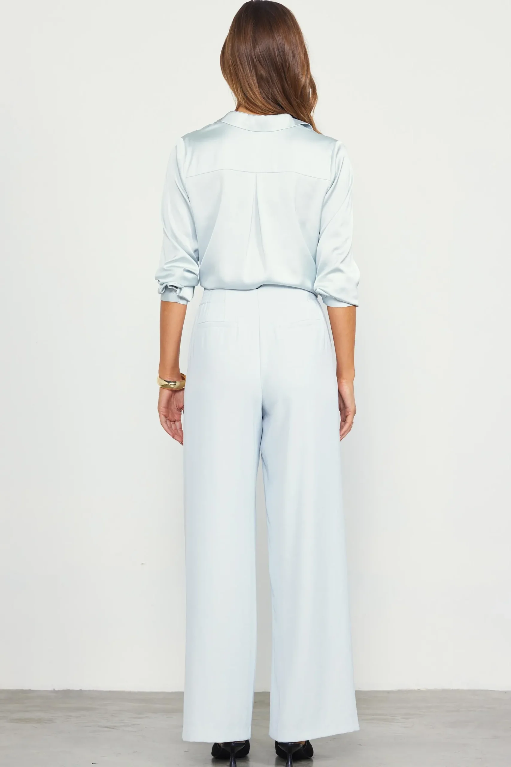 SKIES ARE BLUE Pants*Recycled Wide Leg Pants Dovegrey