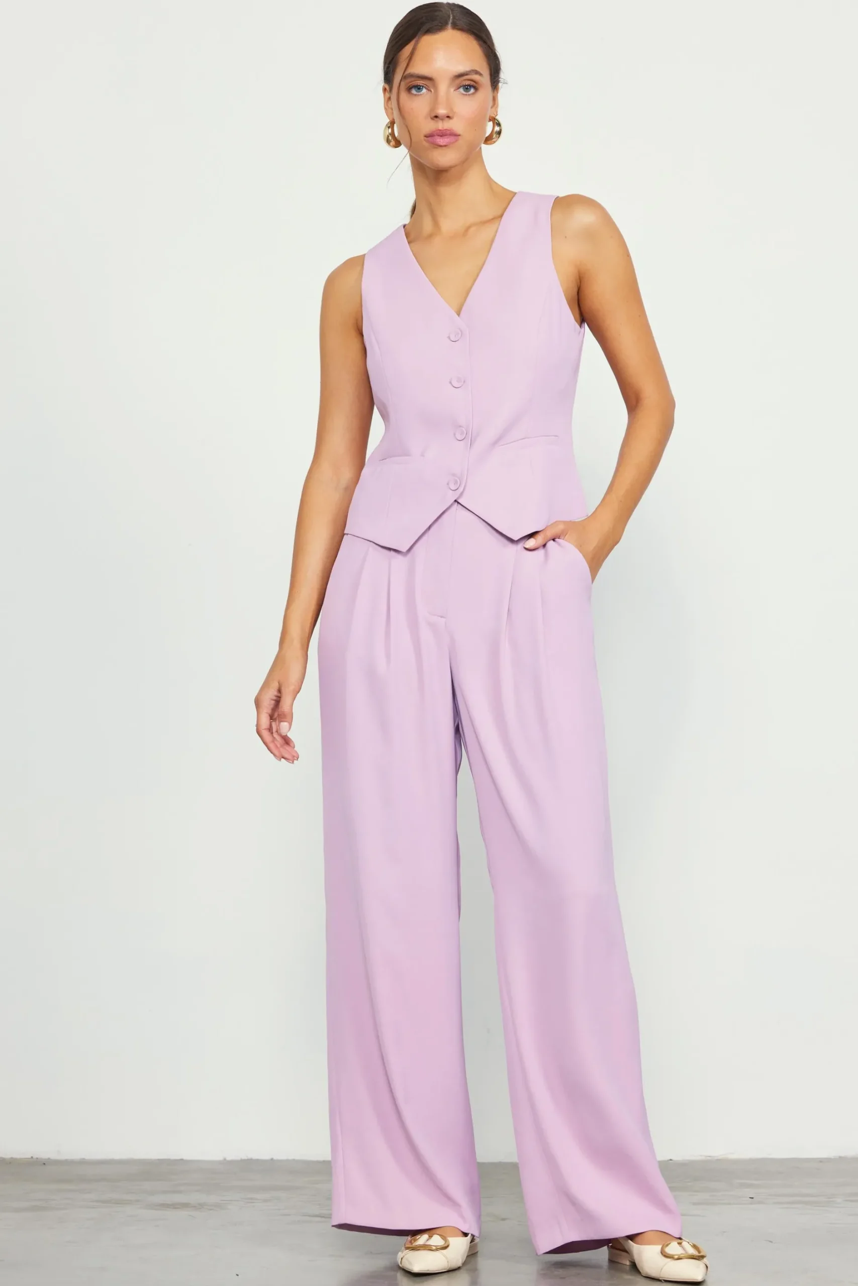 SKIES ARE BLUE Pants*Recycled Wide Leg Pants Dustylilac