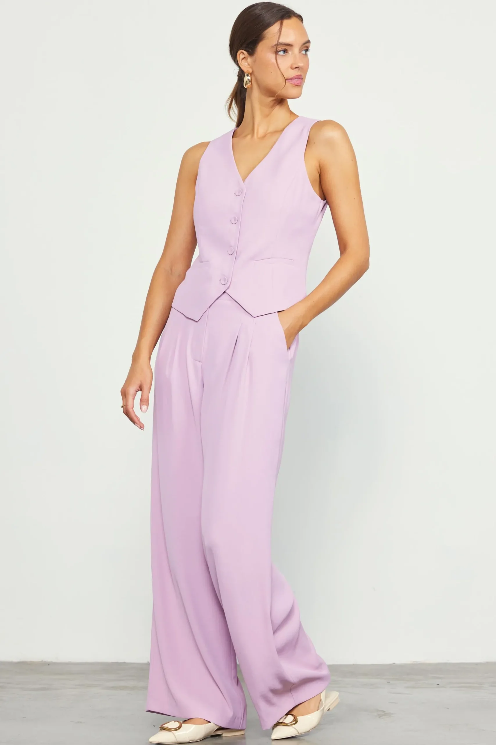 SKIES ARE BLUE Pants*Recycled Wide Leg Pants Dustylilac