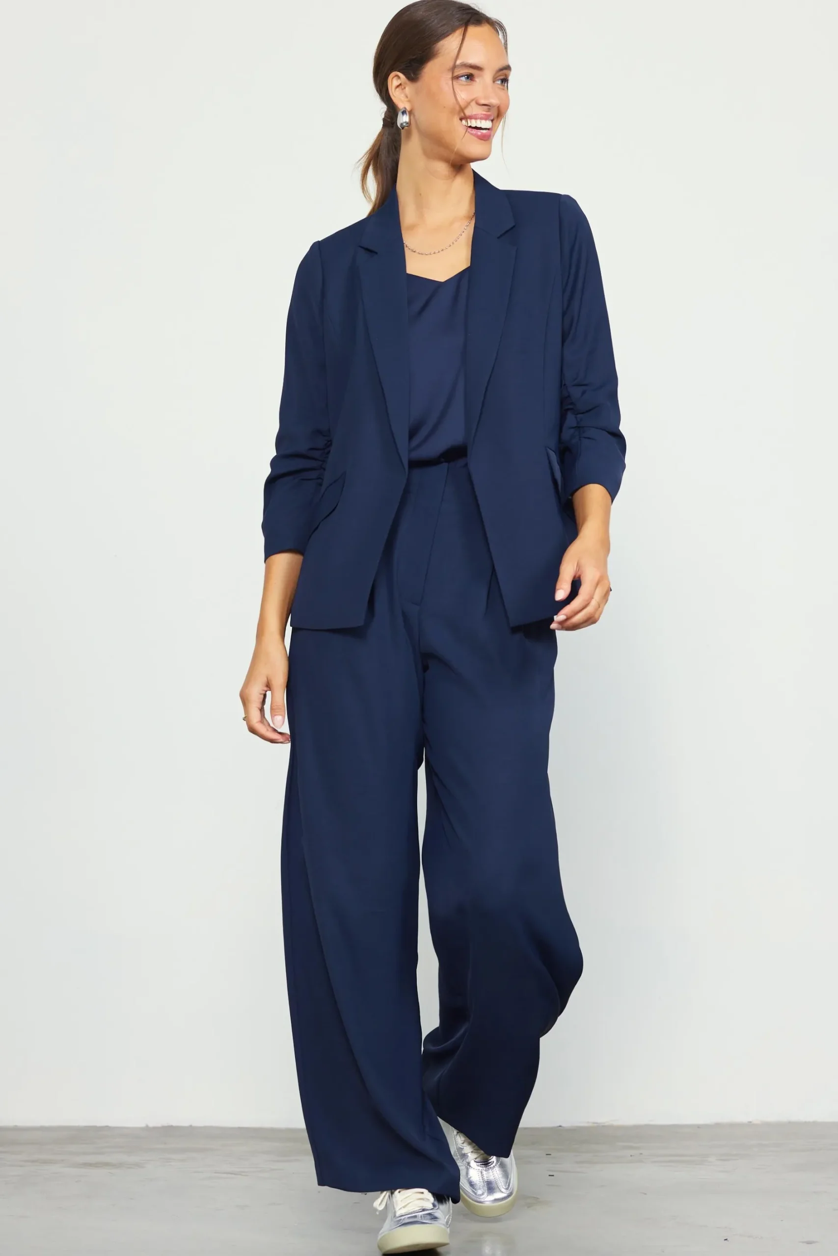 SKIES ARE BLUE Pants*Recycled Wide Leg Pants Navy