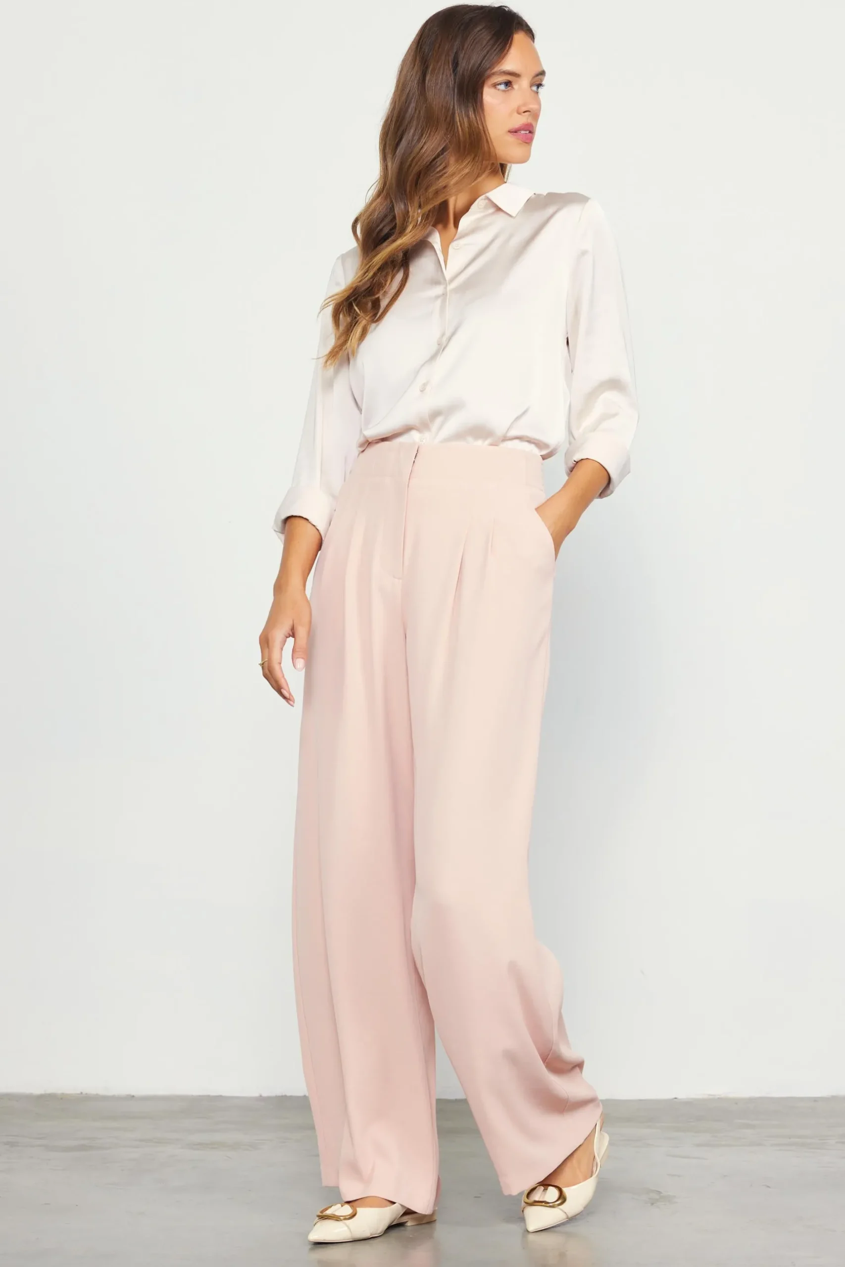 SKIES ARE BLUE Pants*Recycled Wide Leg Pants Rosecloud
