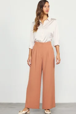 SKIES ARE BLUE Pants*Recycled Wide Leg Pants Hazelnut