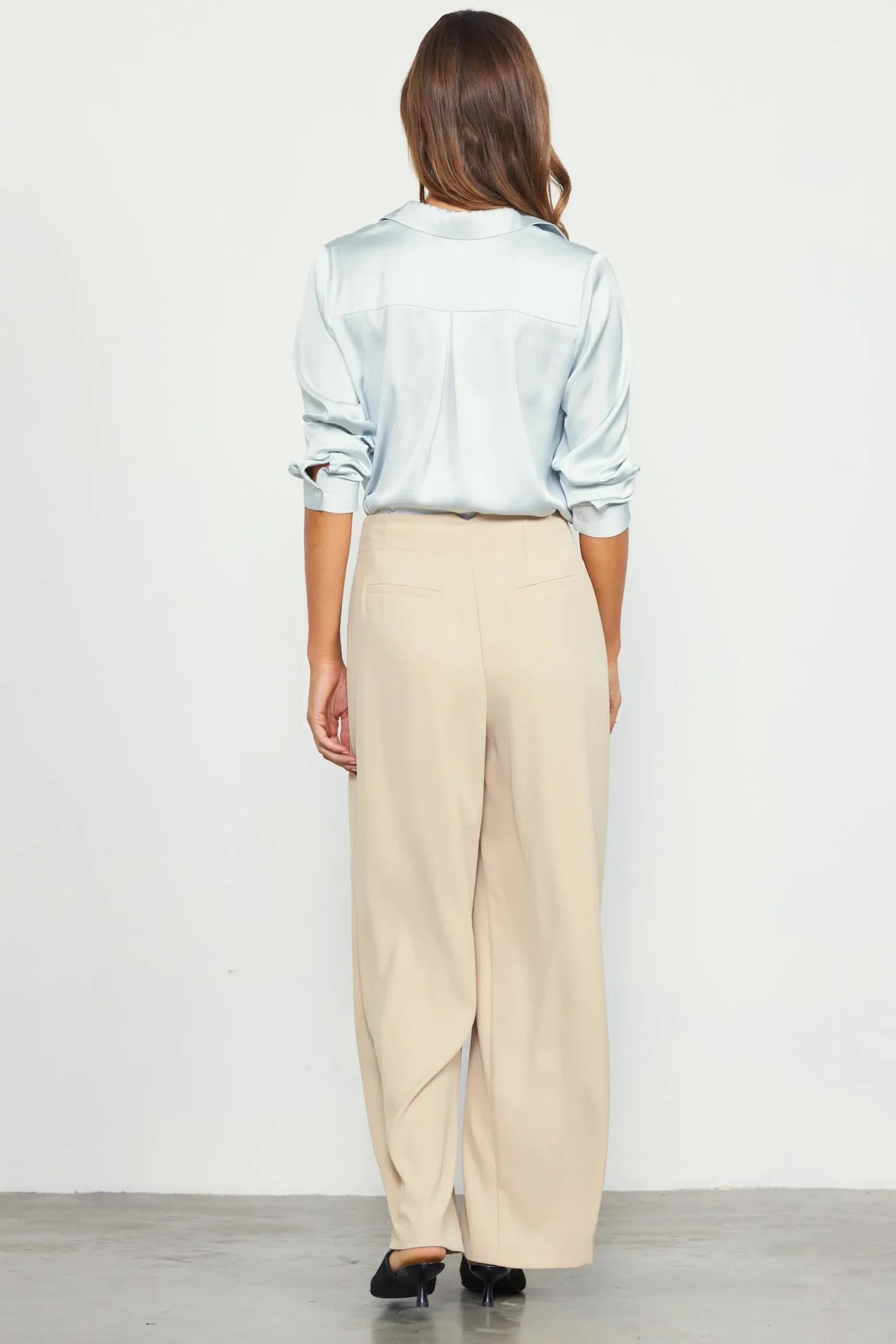 SKIES ARE BLUE Pants*Recycled Wide Leg Pants Latte