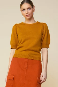 SKIES ARE BLUE Sweaters*Recycled Yarn Short Sleeve Sweater Gingerbrown