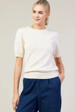 SKIES ARE BLUE Sweaters*Recycled Yarn Short Sleeve Sweater Cream