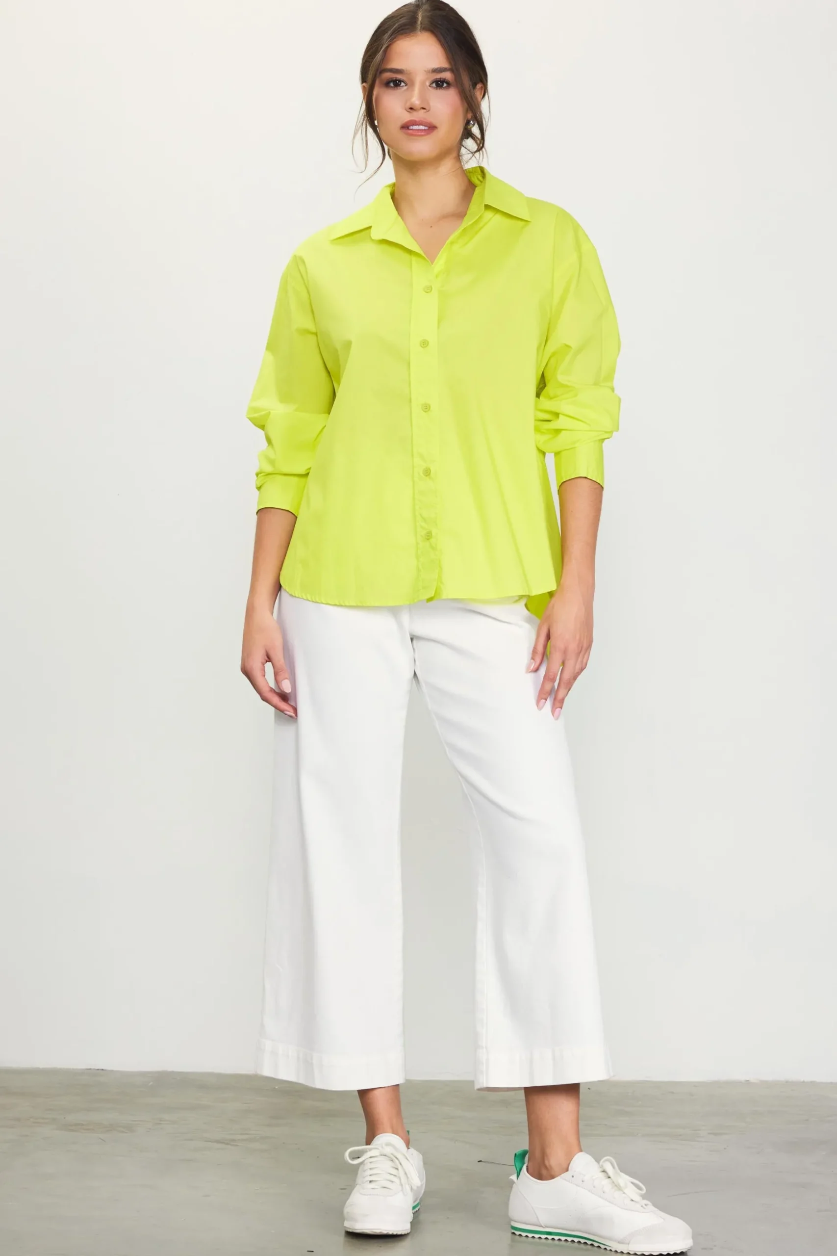 SKIES ARE BLUE Long Sleeve Tops*Relaxed Fit Poplin Longsleeve Shirt Limeyellow
