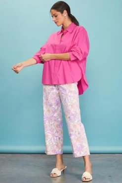 SKIES ARE BLUE Long Sleeve Tops*Relaxed Fit Poplin Longsleeve Shirt Flamingo