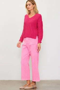SKIES ARE BLUE Long Sleeve Tops|Sweaters*Relaxed V Neck Sweater Peonypink