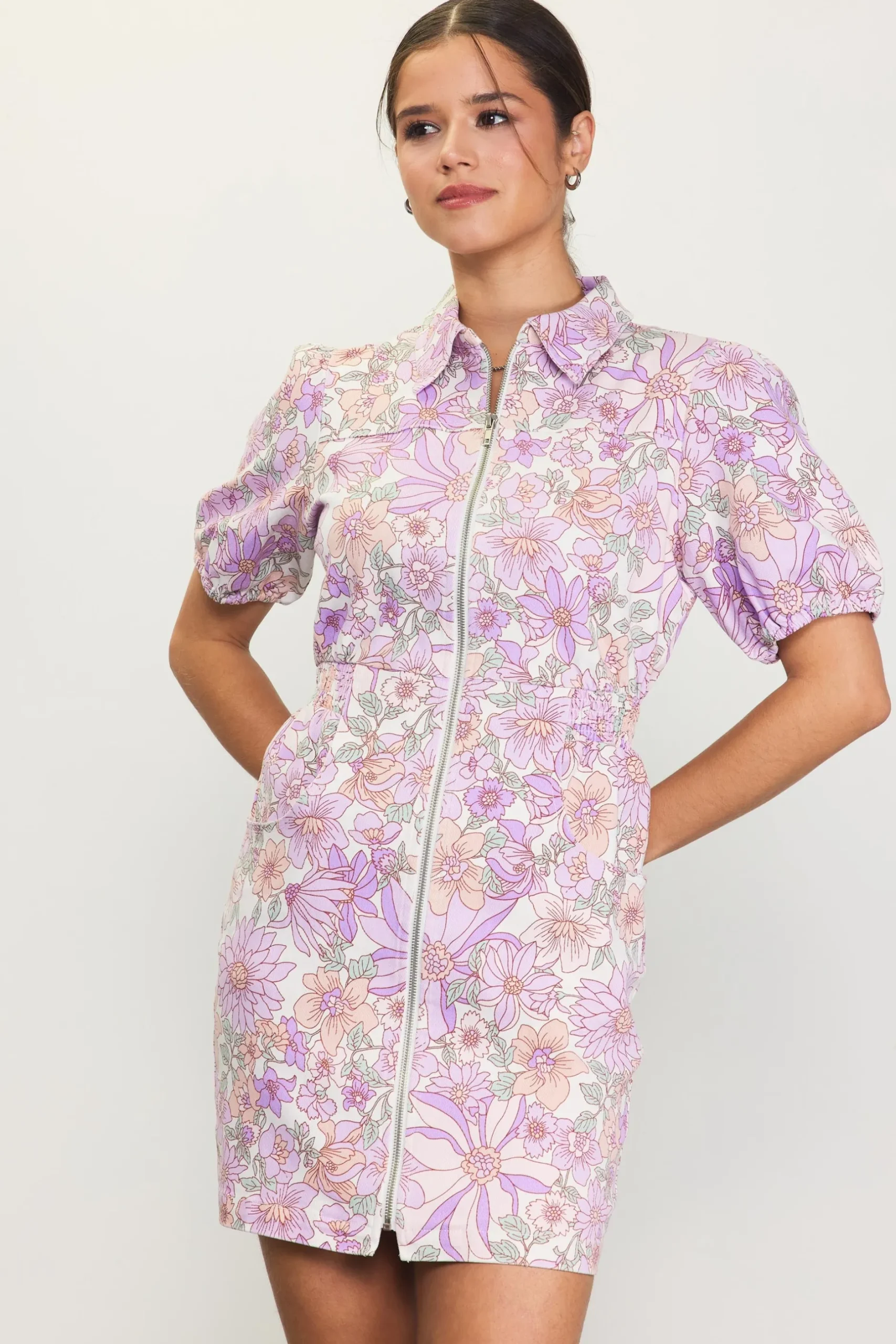 SKIES ARE BLUE Mini Dresses*Retro Collared Mini Dress Lavender