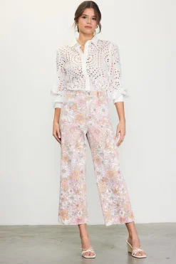 SKIES ARE BLUE Pants*Retro Floral Wide Leg Pants Apricot