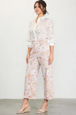 SKIES ARE BLUE Pants*Retro Floral Wide Leg Pants Apricot