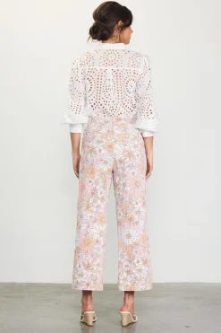 SKIES ARE BLUE Pants*Retro Floral Wide Leg Pants Apricot