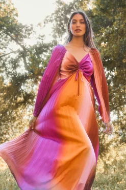 SKIES ARE BLUE Maxi Dresses*Retro Gradation Pleated Maxi Dress Mangoorchid