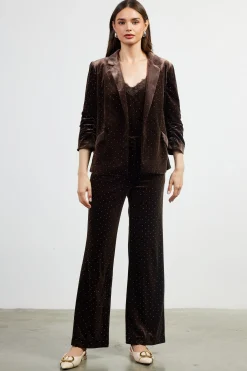 SKIES ARE BLUE Blazers*Rhinestone Ruched Velvet Blazer Brown