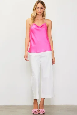 SKIES ARE BLUE Sleeveless Tops*Rhinestone Straps Cowl Halter Cami Pinkbubblegum