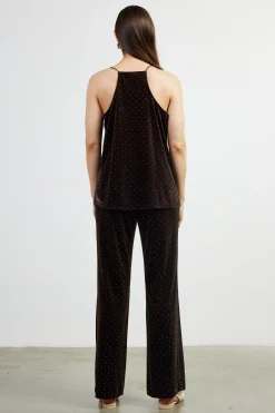 SKIES ARE BLUE Sleeveless Tops*Rhinestone Velvet Cami Brown