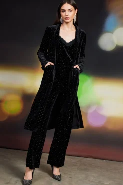 SKIES ARE BLUE Outerwear*Rhinestone Velvet Duster Black
