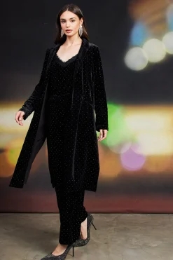 SKIES ARE BLUE Outerwear*Rhinestone Velvet Duster Black