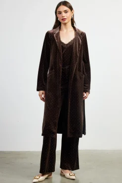 SKIES ARE BLUE Outerwear*Rhinestone Velvet Duster Brown