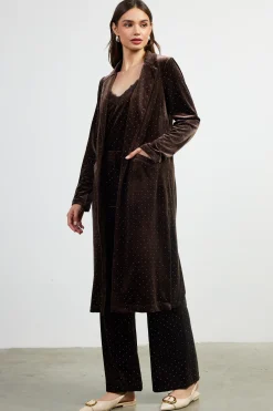 SKIES ARE BLUE Outerwear*Rhinestone Velvet Duster Brown
