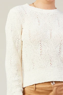 SKIES ARE BLUE Sweaters*Rhomboid Pattern Crew Neck Sweater Cream
