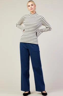 SKIES ARE BLUE Long Sleeve Tops*Ribbed Flared Longsleeve Top Cream-black