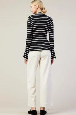 SKIES ARE BLUE Long Sleeve Tops*Ribbed Flared Longsleeve Top Black-cream