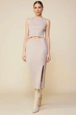 SKIES ARE BLUE Skirts*Ribbed Knit Side Slit Skirt Taupe
