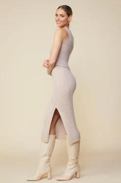 SKIES ARE BLUE Skirts*Ribbed Knit Side Slit Skirt Taupe