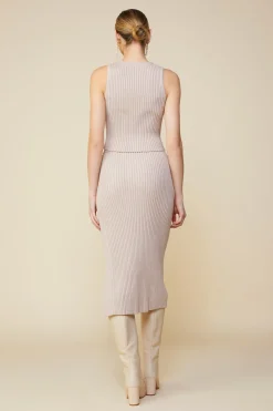 SKIES ARE BLUE Skirts*Ribbed Knit Side Slit Skirt Taupe