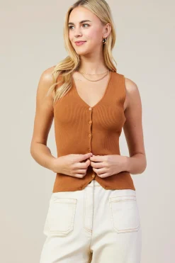 SKIES ARE BLUE Sleeveless Tops*Ribbed Knit Tank Vest Tuscantan